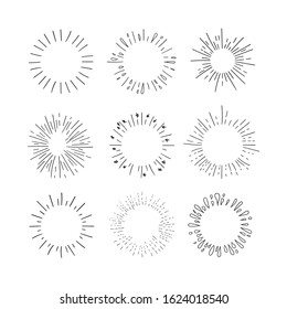 Vector retro glow icons collection, black drawings isolated on white background, shine signs set.
