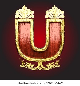 vector retro golden figure with wood