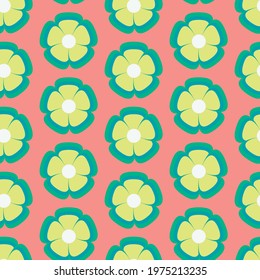 Vector Retro Green flower on pink background pattern. Perfect for fabric, wallpaper or scrapbooking.