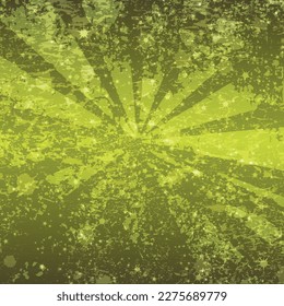 Vector retro green grunge frame with sunbeams and place for text