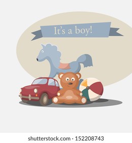 Vector retro greeting card "It's a boy"