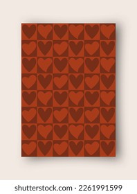 Vector retro greeting card for Valentines Day. Vintage postcard with groovy love heart shape