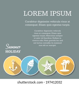 Vector retro grey poster with colorful summer icons