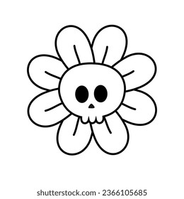 Vector retro groovy flower skull isolated on white background