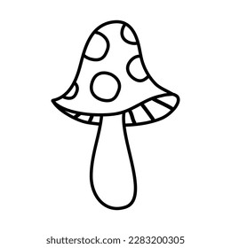Vector retro groovy outline mushroom isolated on white background