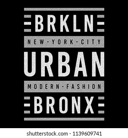 Vector retro grunge illustration on the theme of Brooklyn. Bronx. Urban. Modern fashion. Stylized vintage gray typography, banner, flyer, postcard, t-shirt graphics, poster, print.