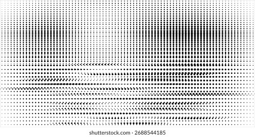 Padrão de onda sonora grunge retro vetor. Design de meio-tom de equalizador de áudio com efeito de pulso