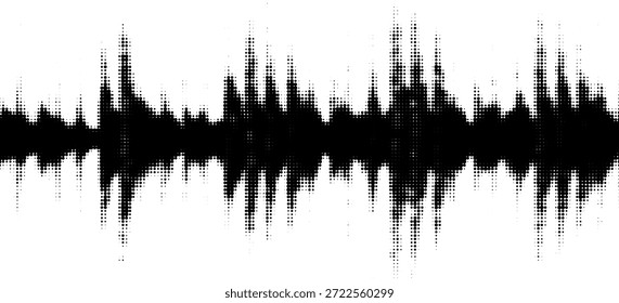 Padrão de onda sonora grunge retro vetor. Design de meio-tom de equalizador de áudio com efeito de pulso 
