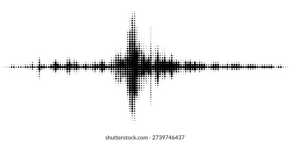 Vector retro grunge sound wave pattern. Audio equalizer halftone design with pulse effect 