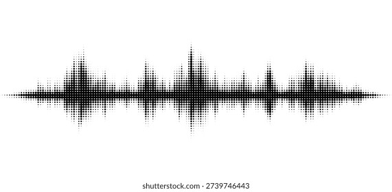 Vector retro grunge sound wave pattern. Audio equalizer halftone design with pulse effect 