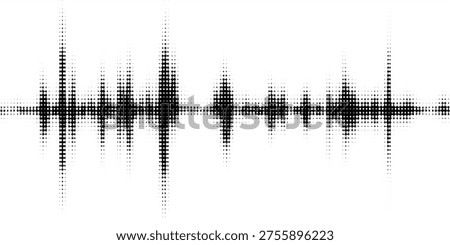 Vector retro grunge sound wave pattern. Audio equalizer halftone design with pulse effect 