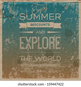 Vector retro grungy messy scratched poster. Vintage used weathered texture with wrinkles, stains and scratches. Can be used for grungy web, banner and print design. Travel agency advertising.