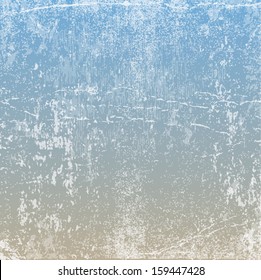 Vector retro grungy messy scratched light beige and blue paper background. Vintage used weathered texture with wrinkles, stains and scratches. Can be used for grungy web, banner and print design. 