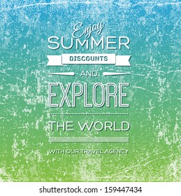 Vector retro grungy messy scratched poster. Vintage used cardboard with wrinkles, stains and scratches. Can be used for banner and flyer design, for travel agency and summer vacation ads. 