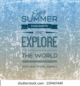 Vector retro grungy old scratched poster. Vintage used cardboard with wrinkles, stains and scratches. Can be used for banner and flyer design, for travel agency and summer vacation ads. 