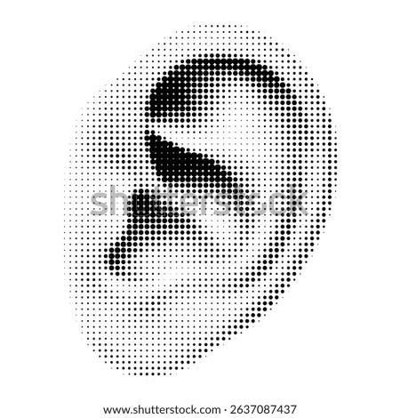 Vector retro halftone ear design in dotted pixel art style, perfect for vintage illustrations, collage templates, pop art graphics, creative posters, and artistic retro-inspired compositions