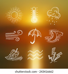 Vector retro hand draw weather icon set. Eps10
