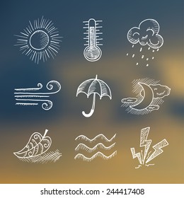 Vector retro hand draw weather icon set. Eps10