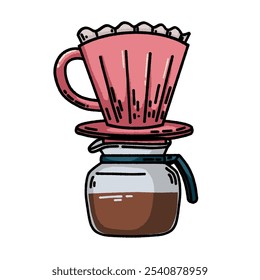 Vector retro hand drawn coffee equipments for brewing coffee pour over an coffee server kit illustration of alternative method of brewing coffee