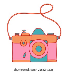 Vector retro hand drawn hipster photo camera isolated on white background. Vintage illustration for design, print for t-shirt, poster, card.