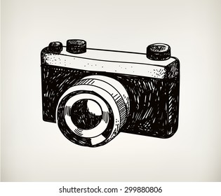 vector retro hand drawn hipster photo camera isolated