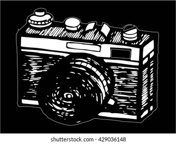 vector retro hand drawn hipster photo camera isolated