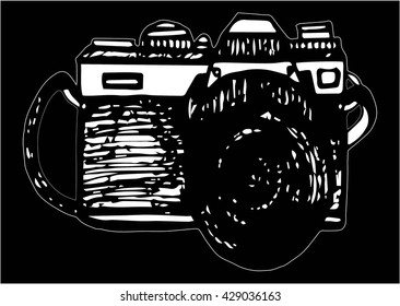 vector retro hand drawn hipster photo camera isolated