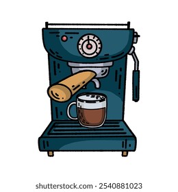 Vector retro hand drawn illustration of coffee equipments espresso machine