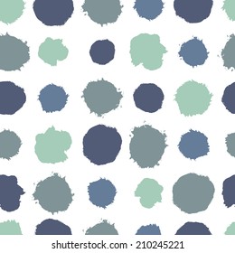 Vector retro hand drawn watercolor circles seamless pattern.  Geometric painted ornament. Grunge colorful Round shapes pattern. 