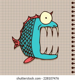 Vector Retro Hand-Drawn Cartoon Set: Fish