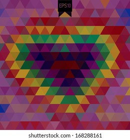 Vector retro heart background. Abstract geometrical pattern. Love. Valentine holiday. Wedding heart. Color triangles. 
