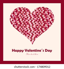 Vector retro heart made from color triangles with the words. Illustration.