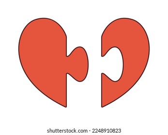 Piezas de rompecabezas del corazón retro vectorial. Ilustración con un par de elementos de corazón. Feliz Día de San Valentín. Amor y romance. Jigsaw.