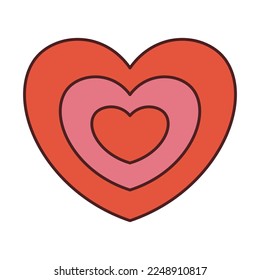 Corazón vectorial retro en estilo retro. Corazón rojo y rosa para San Valentín. Amor groovy. 