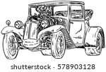 Vector - retro, hot-rod with big motor , isolated on background