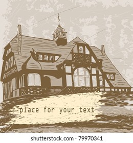 vector retro house on grunge background