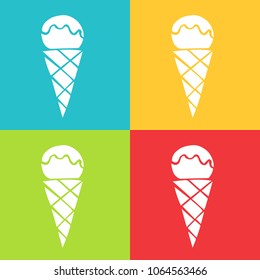 Vector Retro of Ice Cream Food Sweet Dessert Summer with Blue, Yellow, Green, Red. Flat Line Icon Logo, Sign, Symbol, Object. Graphic Design Element, Illustration, Poster, Print.