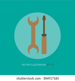 Vector retro icon on a blue abstract background "tools"