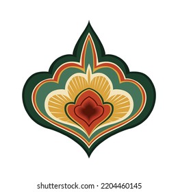 Ilustración vectorial retro de hojas concéntricas abstractas. Vintage floral clipart con follaje para pegatinas y sublimación