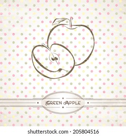Vector retro illustration of the apples against polka dot background