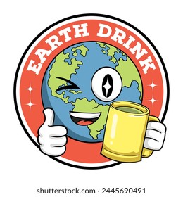 Vector retro Ilustración de la Tierra sosteniendo un vaso