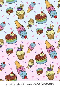 Vector retro Illustration of ice cream pattern