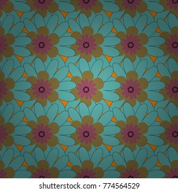 Vector retro illustration. Ideal for printing on fabric or paper. Seamless pink and orange background with abstract flowers and elements.