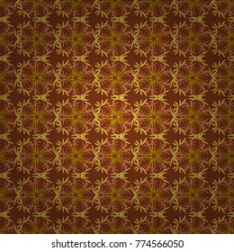 Vector retro illustration. Ideal for printing on fabric or paper. Seamless orange, brown and yellow background with abstract flowers and elements.