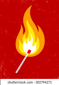 Vector Retro Illustration Of A Match In Fire