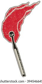 Vector retro illustration of a match on fire