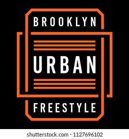 Vector retro illustration on the theme of Brooklyn. Freestyle. Urban. Stylized vintage orange typography, banner, flyer, postcard, t-shirt graphics, poster, print.