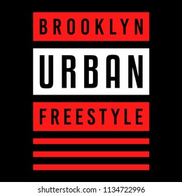 Vector retro illustration on the theme of Brooklyn. Freestyle. Urban. Stylized vintage red typography, banner, flyer, postcard, t-shirt graphics, poster, print.