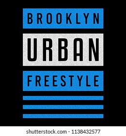 Vector retro illustration on the theme of Brooklyn. Urban. Freestyle. Stylized vintage blue grunge typography, banner, flyer, postcard, t-shirt graphics, poster, print.