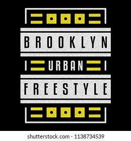 Vector retro illustration on the theme of Brooklyn. Freestyle. Stylized vintage yellow grunge typography, banner, flyer, postcard, t-shirt graphics, poster, print.